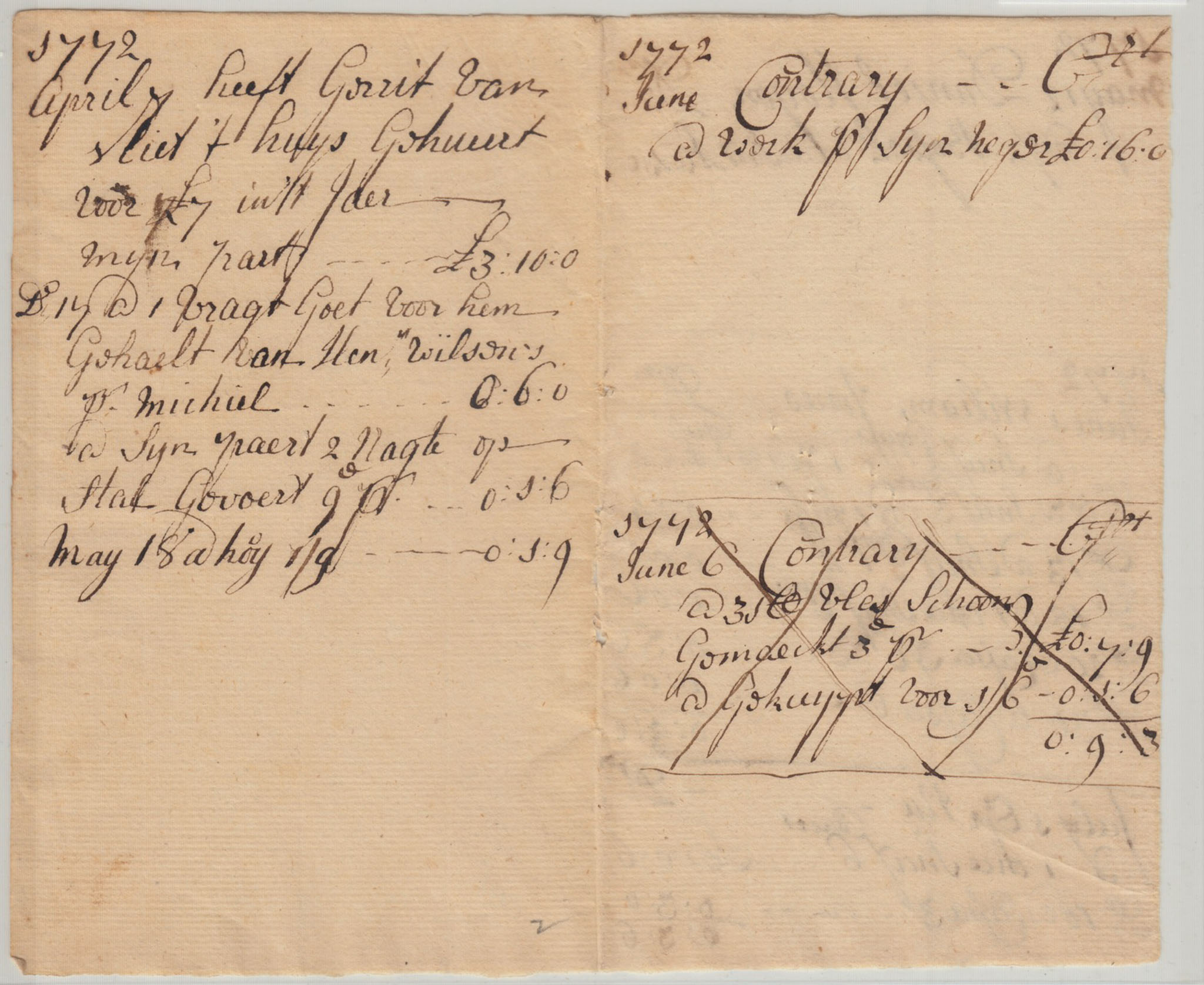 BH006 1772-04 & 07 Account Book Page of Elizabeth Huyck